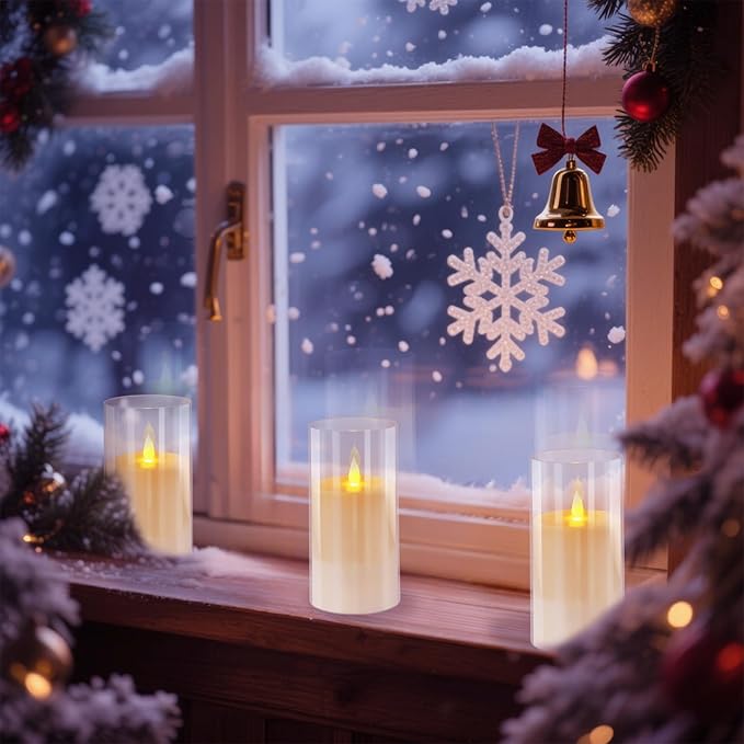 2 Pcs Flameless Candles with Remote and Timer(D3 xH6), Pure White Flickering Battery Operated Acrylic LED Pillar Candles, Electric Fake Candles for Holiday Wedding Home Party Fireplace Décor