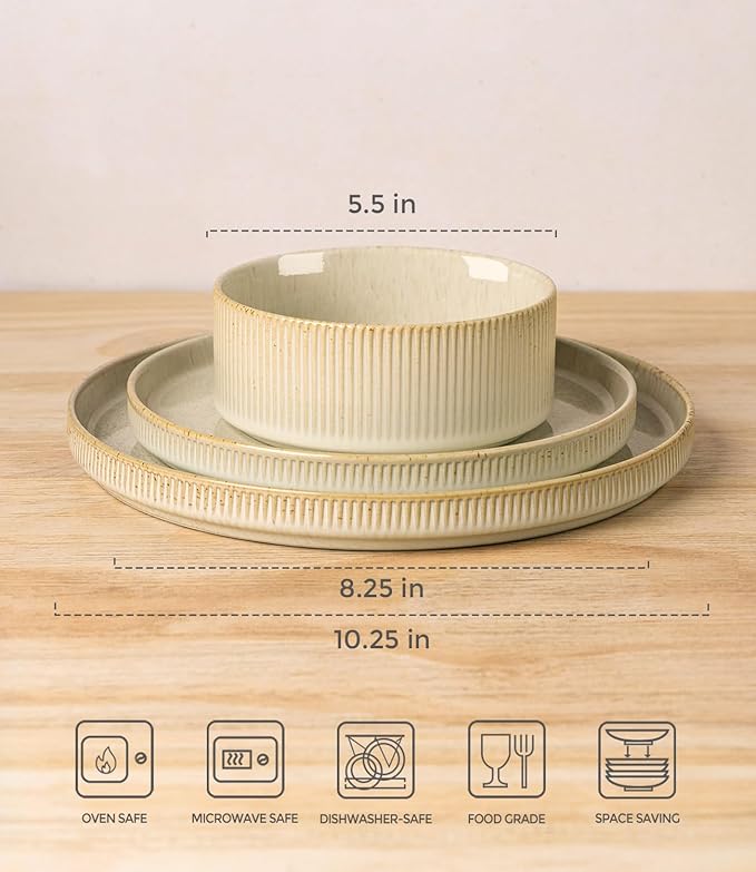 TheTerra Ceramic Dinnerware Sets for 8, 24 Pieces Porcelain Lightweight Plates and Bowls Sets, Scratch Resistant Dish Set, Oven & Microwave & Dishwasher Safe, Cappuccino