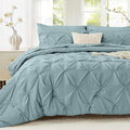 Sasttie Full Size Comforter Set, 7-Piece Bed in a Bag, Pintuck Bedding Sets for All Season, Includes Comforter, Flat Sheet, Fitted Sheet, Pillowcases and Pillowshams, Greylish Blue