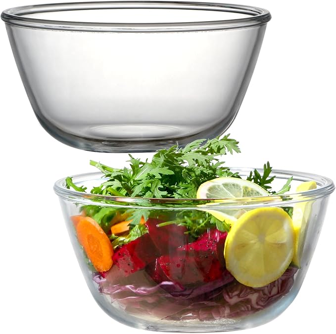 NUTRIUPS 50oz Deep Glass Mixing Bowls 7inch Glass Salad Bowl Clear Prep Bowls for Kitchen, Set of 2
