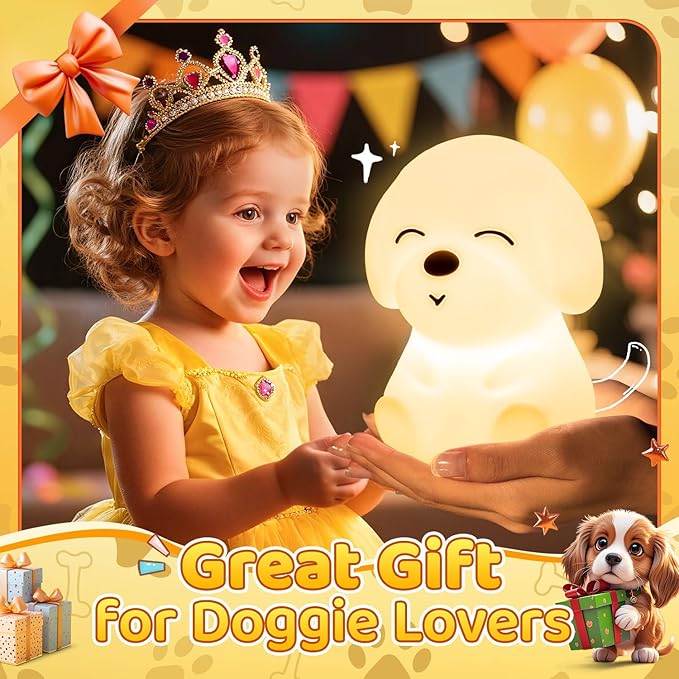 Night Light for Kids | 16 Colors & 2 Brightness & 30/60min Timer & Soft Silicone & 10h Use | Cute Night Light for Baby Nursery Kids Nightlight Dog Lamp, Kawaii Room Decor Puppy Gifts for Boys & Girls