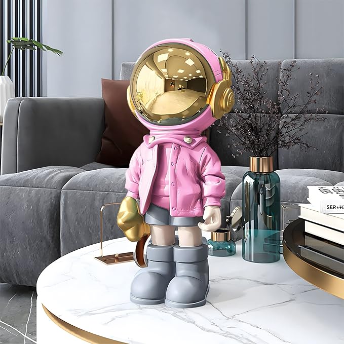 Astronaut Statues Spaceman Sculpture Modern Arts Gifts Pink Figurine Ornament Room Decor for Men,Home and Crafts Desktop Accessories Tabletop Decoration, Living Room, Office, Bookshelf…