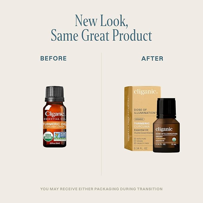Cliganic Organic Turmeric Essential Oil, 100% Pure Natural for Aromatherapy | Non-GMO Verified (Packaging May Vary)