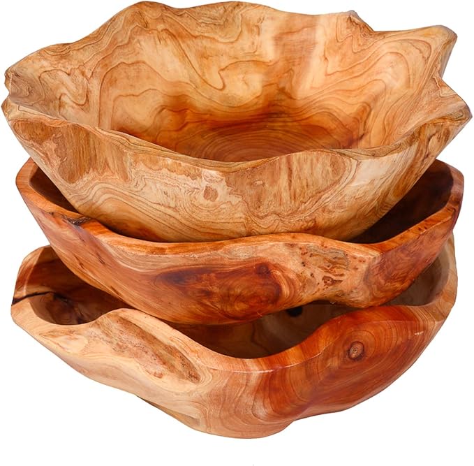 Wooden Bowl for Decor, Natural Shape Solid Wood Carved Fruit Bowl, Decorative Wooden Bowl for Table Centerpiece Office Home Decor, Multipurpose Candy Keys Serving Bowls (Medium 10"-12")