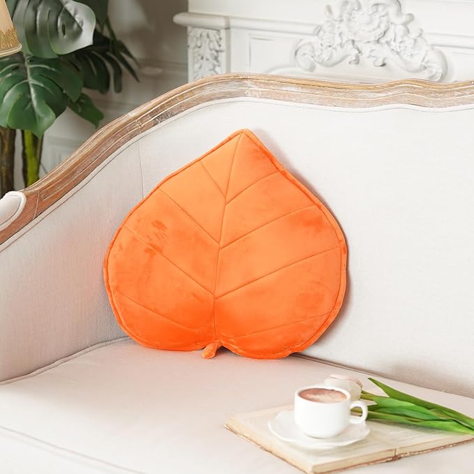 ARTMAGIC Leaf Shaped Velvet Cute Soft Throw Pillow Cushion Decorative Leaves Floor Pillow for Car Couch Bed Sofa (Leaf Orange)