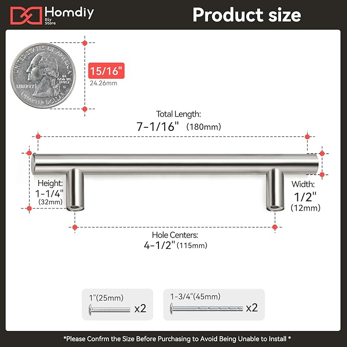 homdiy Cabinet Handles Brushed Nickel Cabinet Pulls - HD201SN Modern Drawer Handles Stainless Steel Cabinet Hardware 4-1/2in Hole Centers Kitchen Cabinet Handles Cupboard Handles Dresser Drawer Pulls