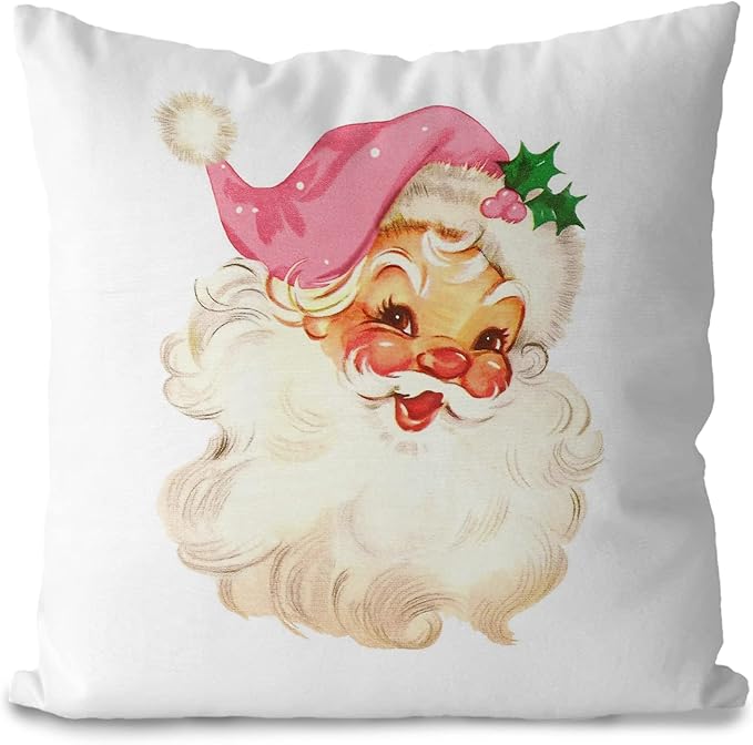 DOTAIN Pink Christmas Decor - 18x18 Vintage Santa Throw Pillow Covers