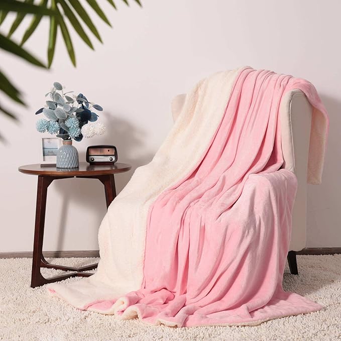 NANPIPER King Size Sherpa Blanket, Soft Fleece Throw for Bed, Reversible Thick Fuzzy Blanket for Winter (Pink, 90x108 inches)