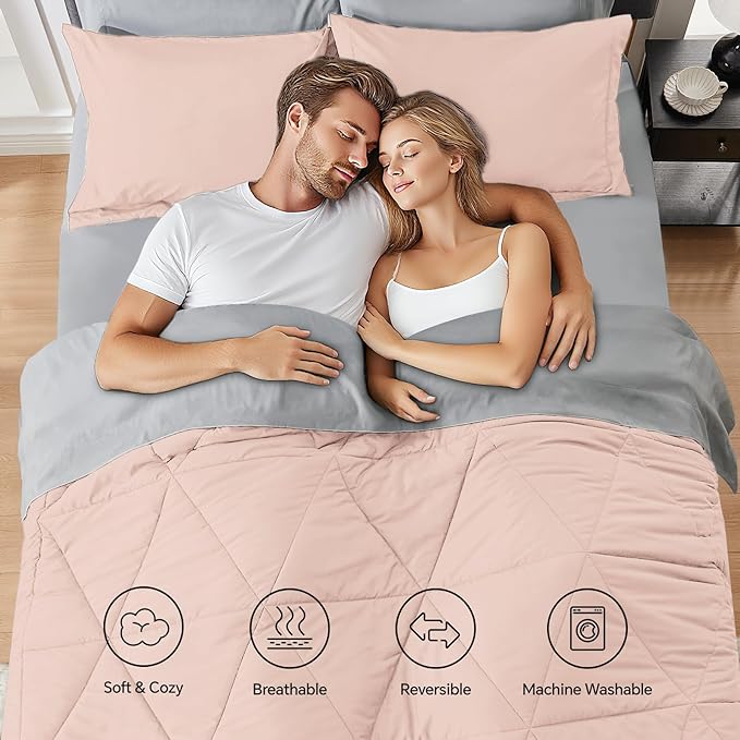 BEDELITE Twin Comforter Set 5 Pieces Bed in A Bag - Soft Microfiber Reversible Dusty Pink Bed Set with Comforters, Sheets, Pillowcase & Sham, Cozy Luxury Bedding Sets for All Season