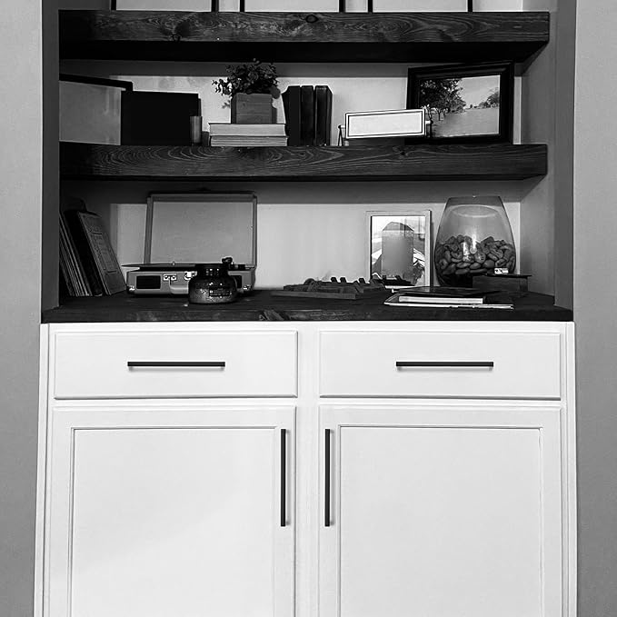 Ravinte 10 Pack Solid Kitchen Cabinet Handles Matte Black Cabinet Pulls Slim Drawer Pulls with 6-1/4 Inch Hole Center Square Bar Kitchen Cabinet Hardware