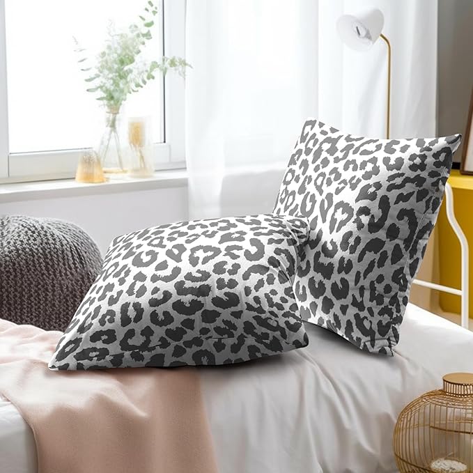 Grey Leopard Throw Pillow Covers - Snow Cheetah Pillow Covers 22x22 Inch Animal Print Pillow Cases Decorative Cushion Cover for Home Sofa Bed Couch