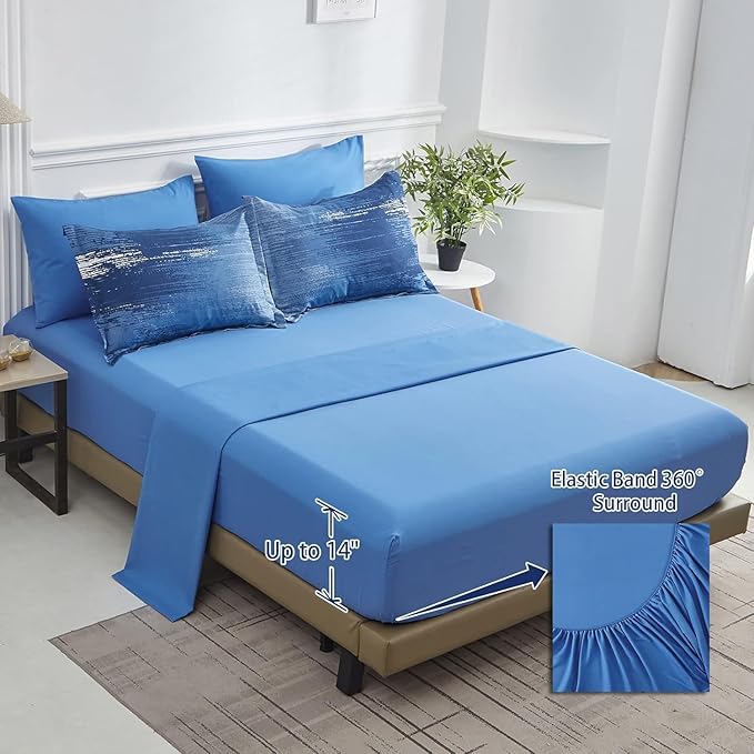 Ombre Blue Comforter Set King Size Reversible Gradient Blue Grey Boho Bedding Set for Men Women 8 Pieces Bed in A Bag Bohemian Bed Set With Comforter, Sheets, Pillowcases & Shams, Cushion Cover