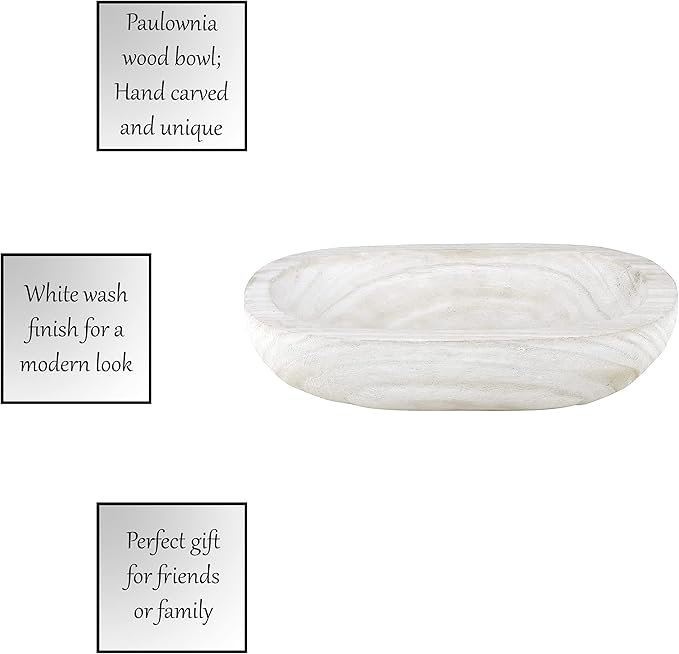 Santa Barbara Design Studio Table Sugar Paulownia Wood Bowl, 12.25-Inch Diameter, White