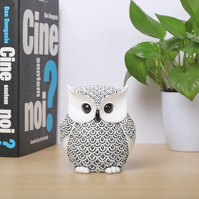 Artpaul Owl Decor Home Décor Accents Small Decor Items for Shelf Owl Figurines Home Decor Owl Decorations for Home, Office, Gifts for Owl Lover (White)