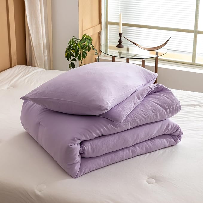 ROSGONIA Lavender Comforter Set Queen, 3pcs(1 Boho Purple Comforter & 2 Pillowcases) All Season Soft Bedding Lightweight Bedspread Blanket Quilt