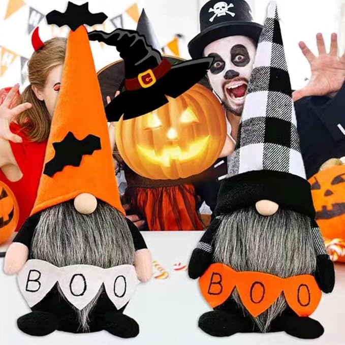 Halloween Gnomes Plush Decor, Witch Scandinavian Tomte Nisse Gnome Swedish Table Decorations, Handmade Plush Elf Dwarf for Home Stuffed Gnomes Gifts for Women, Black