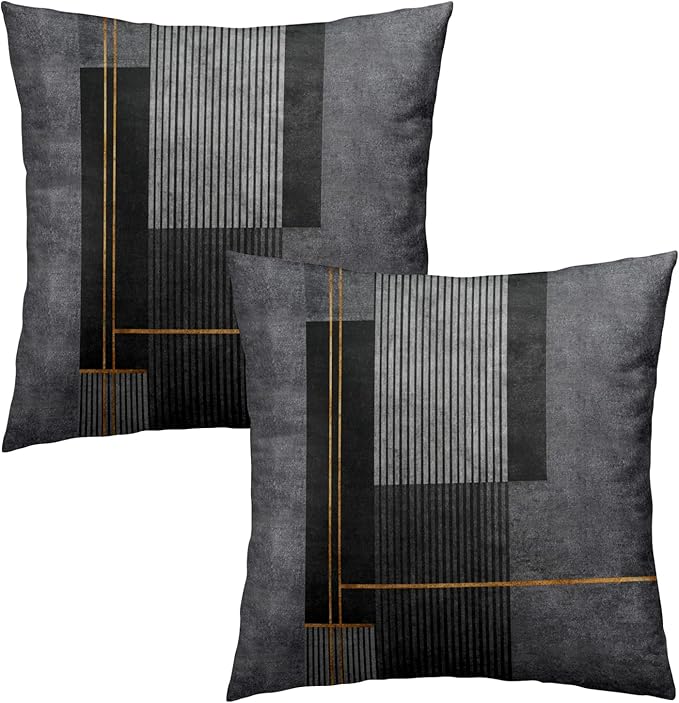 Gray Pillow Covers - Boho Throw Pillows Dark Grey Pillow Cases 20x20 Set of 2 Modern Square Cushion Cover for Home Sofa Couch Bed