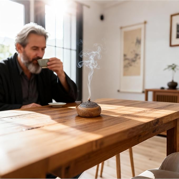 Acacia Wood Incense Burner for Cones & Coils, with Sticks Holder - 3-in-1, Zen Meditation Yoga Home Room Decor