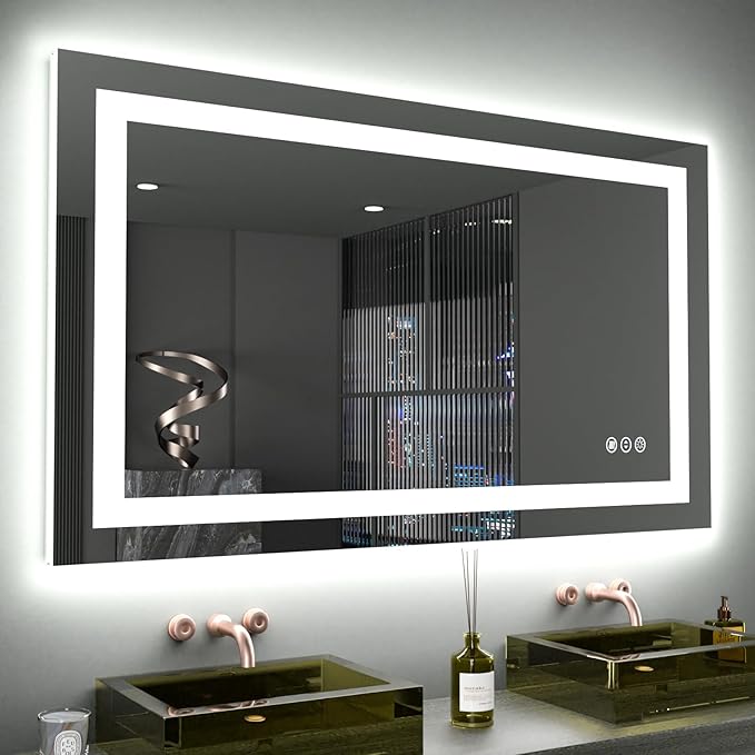 LOAAO 40X24 LED Bathroom Mirror with Lights, Anti-Fog, Dimmable, Backlit + Front Lit, Lighted Bathroom Vanity Mirror for Wall, Memory Function, Tempered Glass (Safe to Use)
