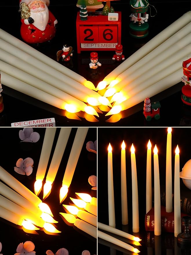 Funtery 48 Pcs Flameless LED Taper Candles 11 Inch Battery Operated Candles Bulk LED Candlesticks Fake Candle Flickering Flames for Christmas Church Wedding Party (Ivory, Classic)