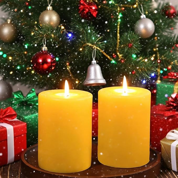 4 Packs Natural Beeswax Pillar Candles, 212 Hours Long Burning Organic Emergency Candle 2.8x4in Unscented Pillar Candles 100% Pure Bees Wax Candles for Home Paryer
