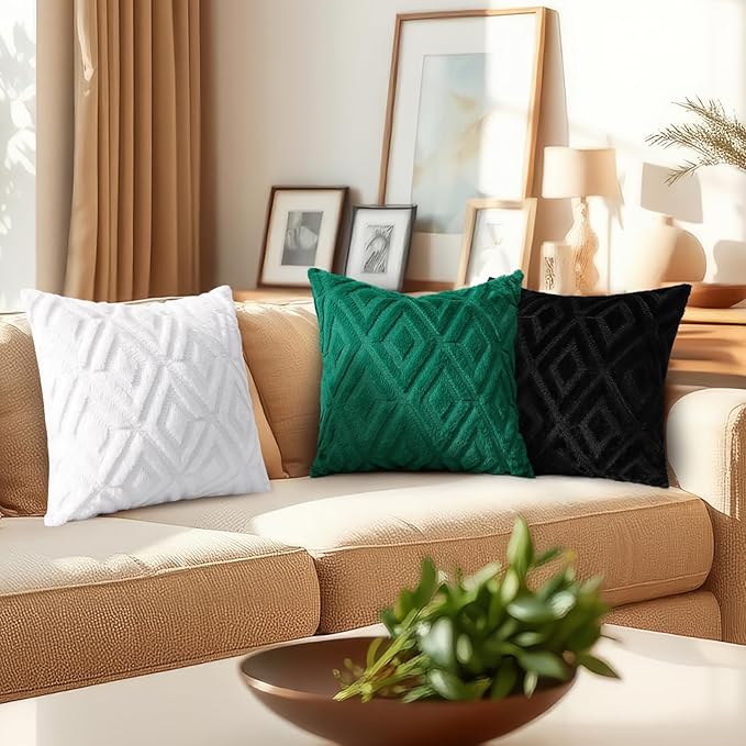decorUhome Couch Throw Pillow Covers 20x20 Set of 2, Decorative Soft Plush Faux Wool Neutral Accent Pillow Covers for Bed Sofa Living Room, Black