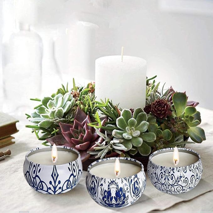Set of 16 Small Scented Candles,Blue and White Aroma Naturals Candles,2.5 OZ Soy Wax Travel Tin Jar Candles,Appropriate Gifts for Mom,Christmas, Birthday, Thanksgiving.