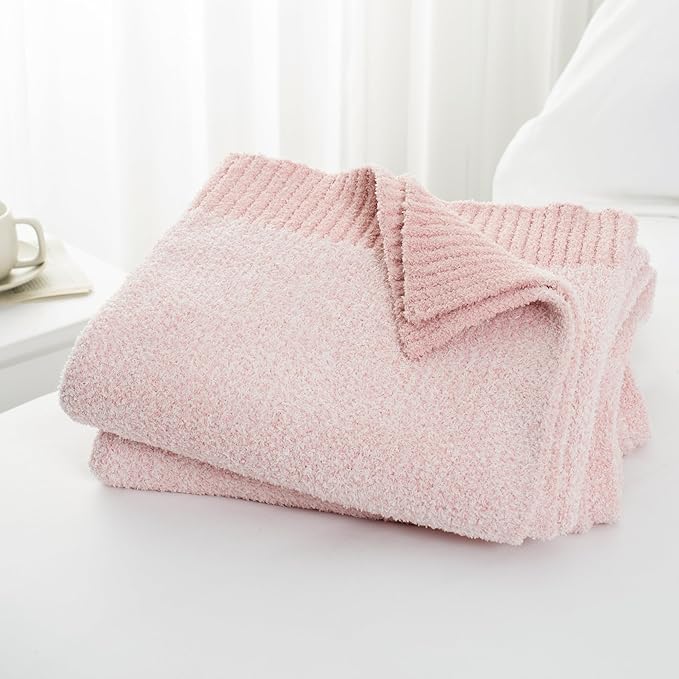 Carriediosa Heather Throw Blanket 60" X 80" Twin, 400GSM Ultra Soft Microfiber Fuzzy Fluffy Reversible Knitted Blankets Cozy Plush Lightweight and Warm Fall Throws for Couch, Bed, Sofa, Dusty Pink