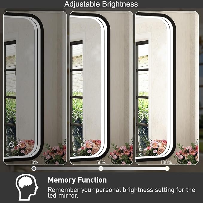36x24 Inch LED Bathroom Mirror with Lights, Black Metal Frame Mirror, Wall Mounted Lighted Vanity Mirrors for Wall, Anti Fog Dimmable Led Mirror for Makeup