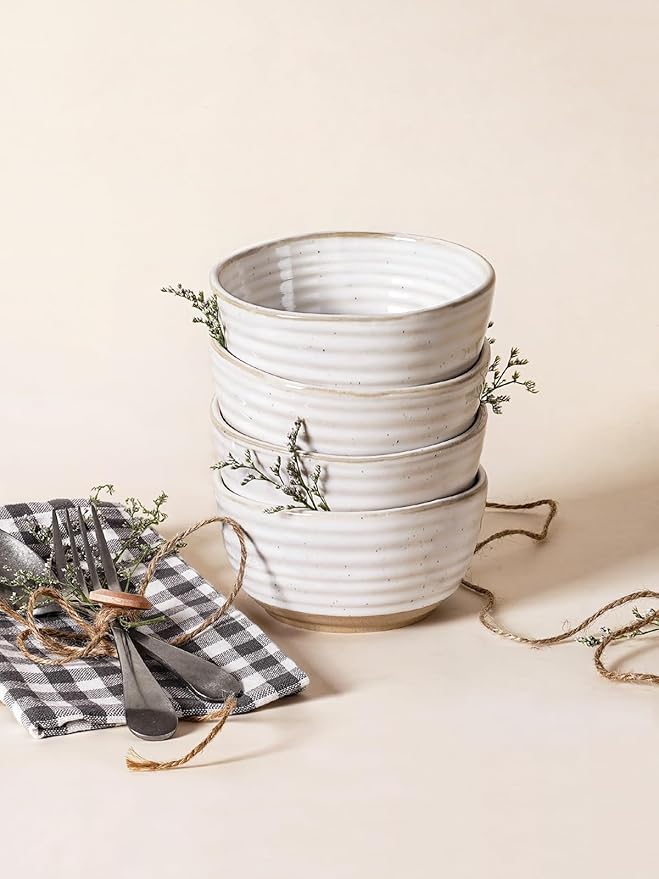 LE TAUCI Small Bowls 10 oz, Ice Cream Bowl, Ceramic Stoneware Bowl, Bowls Set for Dessert, Fruits, Side Dishes, Suit For Housewarming - 4.5 Inch, Set of 4, Arctic white