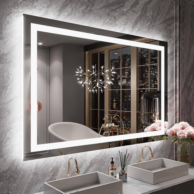 LOAAO 55"X40" LED Mirror for Bathroom, Lighted Bathroom Mirror with Lights, Anti-Fog, Dimmable, Memory Function, Easy to Install, Clear Reflectionn