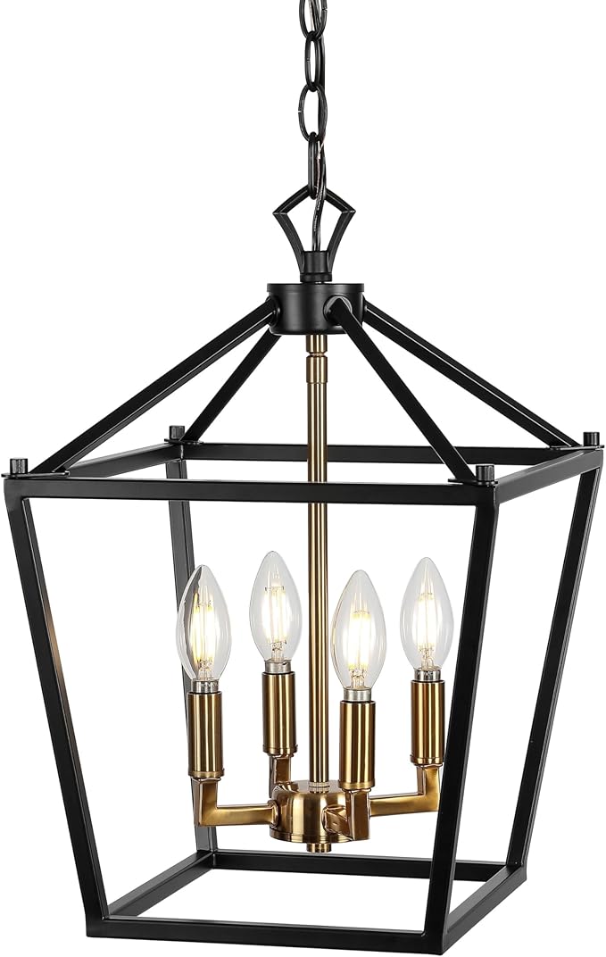 JONATHAN Y JYL7436D Pagoda Lantern Dimmable Adjustable Metal LED Pendant Classic Traditional Farmhouse Dining Room Living Room Kitchen Foyer Bedroom Hallway, 12 in, Oil Rubbed Bronze/Brass Gold