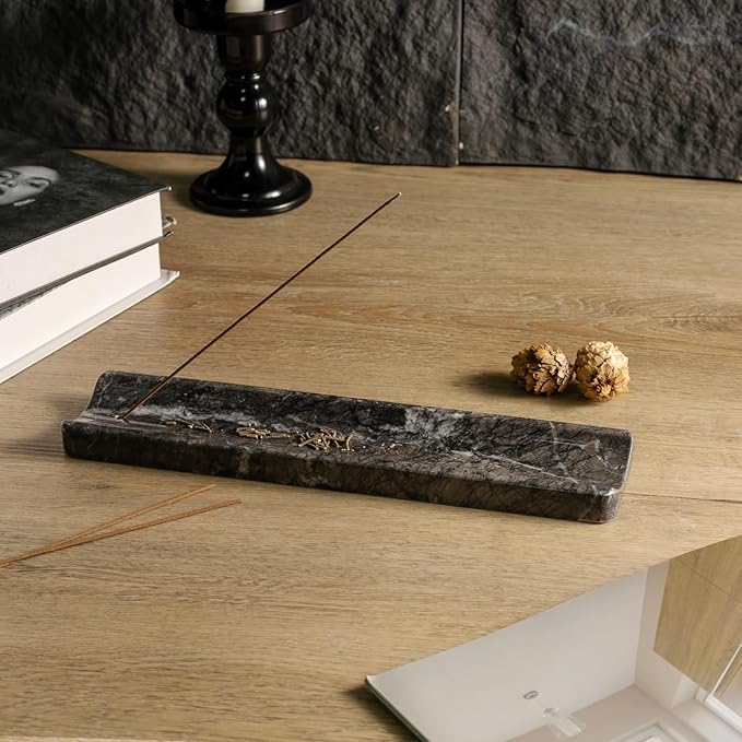 Koville Marble Incense Holder, Incense Holder for Sticks, Incense Sticks Holder Ash Catcher for Meditation Yoga SPA, Natural Stone Incense Burner, Home Table Decor (Black)