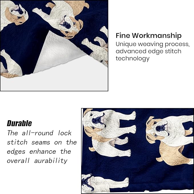 English Bulldog Blanket - Cute Fun Dog Dark Fleece Throw,Gifts for Kids Women, Soft & Warm,Lightweight, for Modern Rustic Decor, Pet Lovers, and Room Home Accents 40x50in