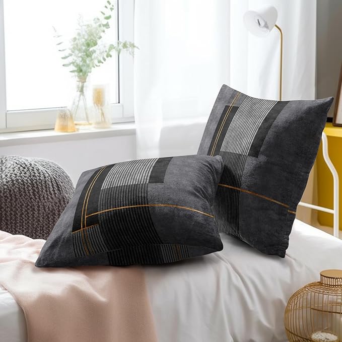 Gray Pillow Covers - Boho Throw Pillows Dark Grey Pillow Cases 20x20 Set of 2 Modern Square Cushion Cover for Home Sofa Couch Bed