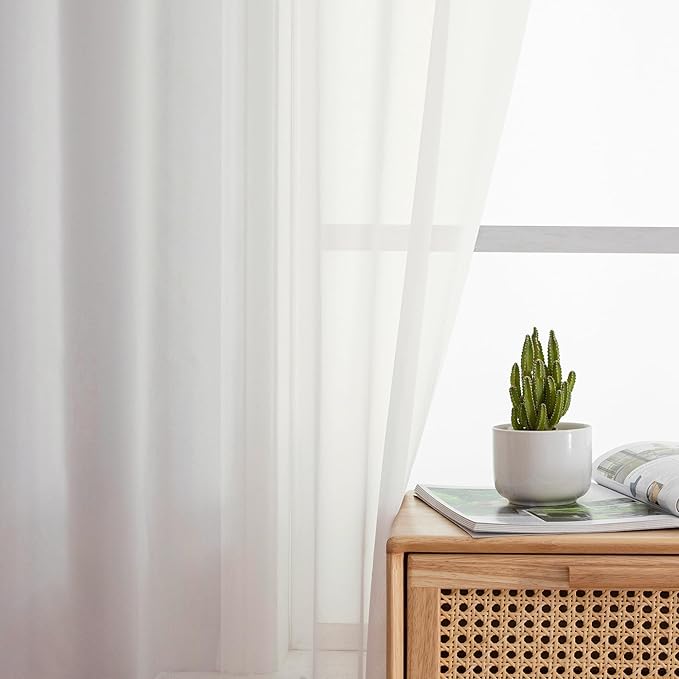 Aiyufeng Modern Sheer Window Curtains, Rod Pocket Long Curtains Translucent Drapes Semitransparent Privacy with Light Through for Bedroom/Living Room, Ivory, W40 x L96, 2 Pieces