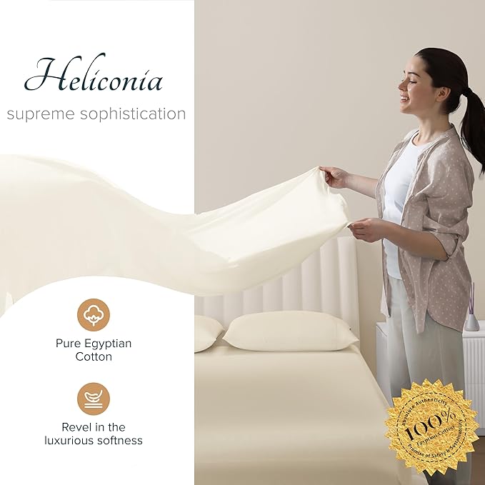 Carressa Linen 100% Egyptian Cotton Sheets Queen Size Bed Set - Luxury 1500 High Thread Count Egyptian Cotton Queen Sheet Set (4 PC, Ivory), 17" Deep Pocket, Silky Soft, Cooling, Sateen Weave Bedding