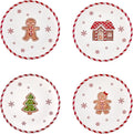 Bico Traditional Christmas Gingerbread Man Ceramic 8.75 inch Holiday Salad Plates Set, Set of 4, for salad, appetizer, tapas, Microwave and Dishwasher Safe, Scratch Resistant