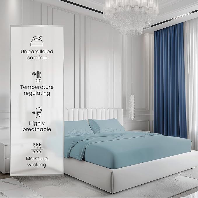 100% Cotton Sheets Queen Size Set- 1000 Thread Count Queen Size Sheets Set, Luxury Hotel Sheets, Soft & Smooth Sateen Weave, Cooling Sheets, 15" deep fitted sheets queen size- French Blue