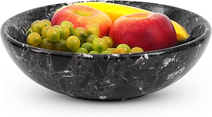 Radicaln Marble Fruit Bowl 10" Inches Black Handmade Decorative Bowl, Fruit Basket for Kitchen Counter, Dining Table Centerpiece, Home Décor Accent, Modern Bowl for Candy, Keys, or Fruits