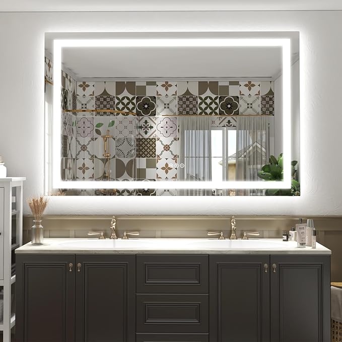 55x36 Large LED Mirror for Bathroom, Lighted Vanity Mirror for Wall, Dimmable, Anti-Fog, Shatter-Proof, ETL Listed (Front Lights + Backlit)