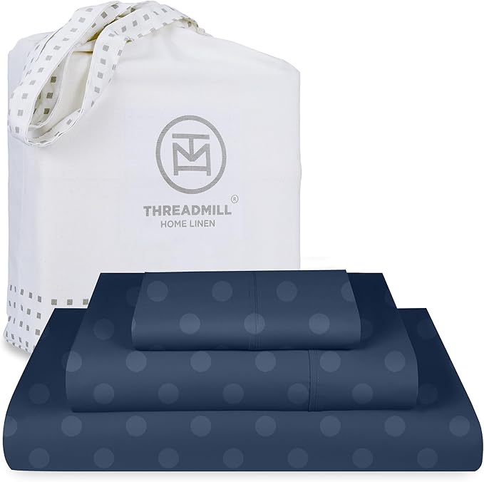 Threadmill Cotton Twin XL Sheet Set | 100% Cotton Sheets for Twin XL Size Bed | Damask Jacquard Sateen Twin XL Bed Sheets Set | 16” Deep Pocket | Soft Breathable 3pc Cooling Sheet Set | Folkstone Blue