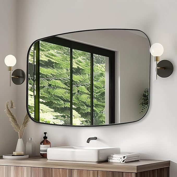 ANDY STAR 30x40” Black Bathroom Mirror, Oblong Vanity Mirror with Stainless Steel Metal Frame, Matte Black Oval Mirror for Over Sink, Modern Anti Rust Wall Mounted