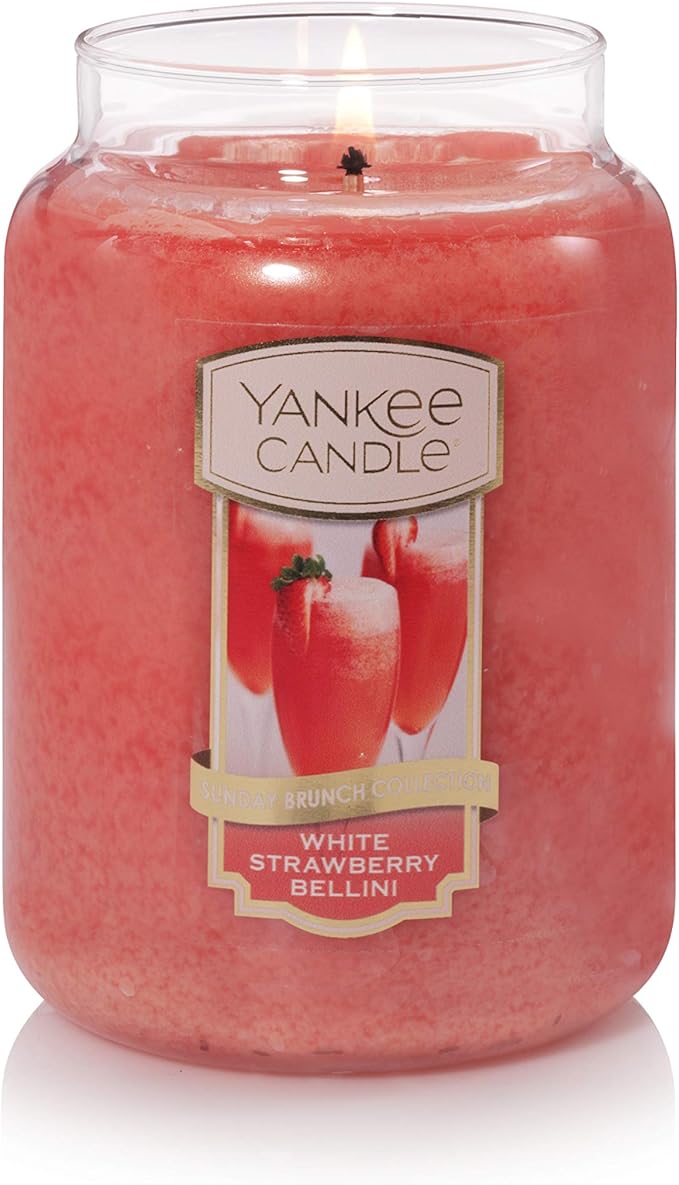 Yankee Candle White Strawberry Bellini Scented, Classic 22oz Large Jar Single Wick Candle, Over 110 Hours of Burn Time