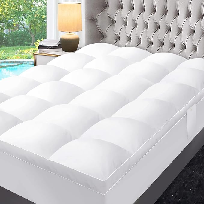 ABENE Mattress Topper for Back Pain Relief, Extra Thick Mattress Pad Pillowtop, Soft Mattress Protector Cover with 8"-21" Deep Pocket (Pure White, Full, Feather Down)