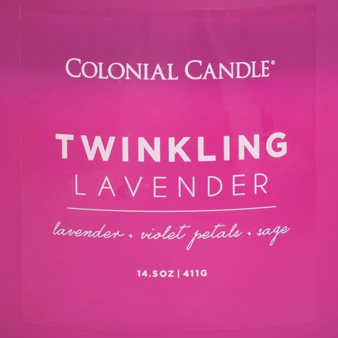 Colonial Candle Pop of Color Twinkling Lavender 14.5 Oz Scented Matt Glass Jar Candle, Three Premium Cotton Wicks