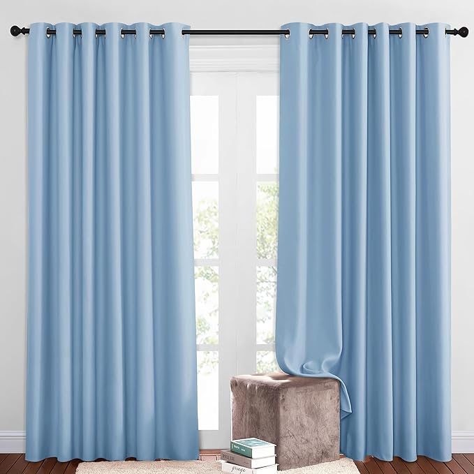 NICETOWN Blackout Patio Curtains for Windows 84 inch Length - Solid Thermal Insulated Grommet Light Reducing Panels Window Treatment for Living Room (Blue, 2 Panels = 160" Wide)