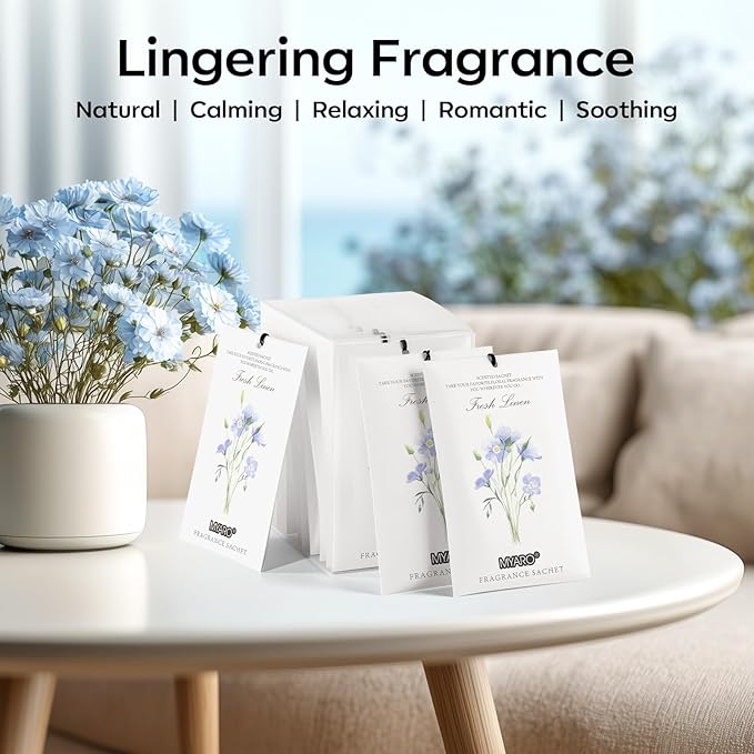 MYARO 12 Packs Linen Scented Sachets for Drawer and Closet, Long-Lasting Sachets Bags Air Freshener Fresh Scents, Potpourri Bags Home Fragrance for Lover