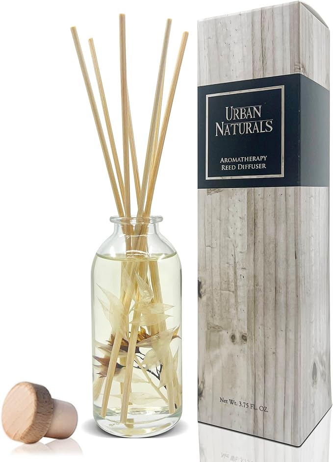Urban Naturals Cedarwood & Vanilla Reed Diffuser Set | Made with Essential Oils & Real Botanicals | Cedar, Vanilla, Oak and Moss | Made in The USA
