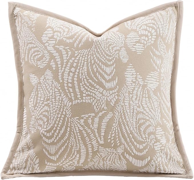 Premium Throw Pillow Covers 20x20 Inches - Oatmeal Zebra Framed Chenille Jacquard Embroidery Decorative Couch Pillow Covers for Living Room Bedroom Sofa Home Décor